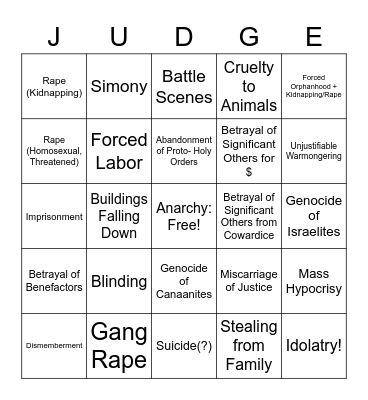 Judges Trigger Warning Bingo Card