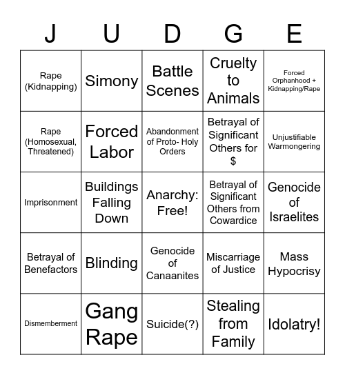 Judges Trigger Warning Bingo Card