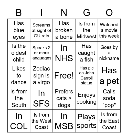 Welcome Back Scholar Social Bingo Card