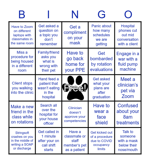 COVID Clinics Bingo Card