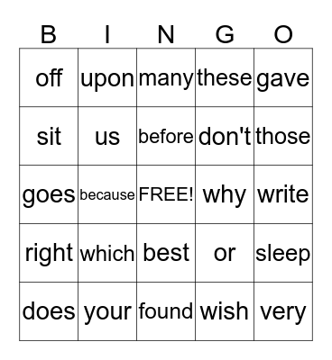 Sight Words: List 10 Bingo Card