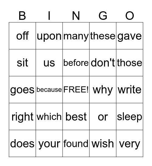 Sight Words: List 10 Bingo Card