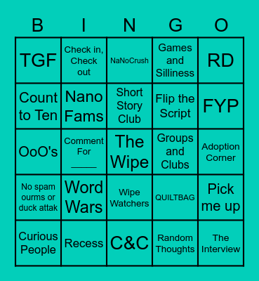 YWP NaNo Bingo Card