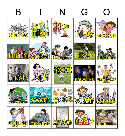 Summer Break Bingo Card