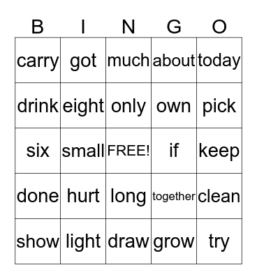 Sight Words: List 12 Bingo Card