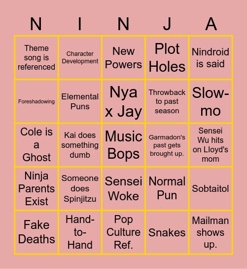 Ninjago Bingo (UPDATED) Bingo Card