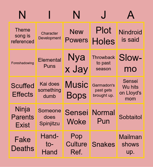 Ninjago Bingo (GHOSTLESS) Bingo Card