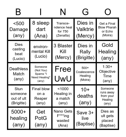 Support Overwatch Bingo Card
