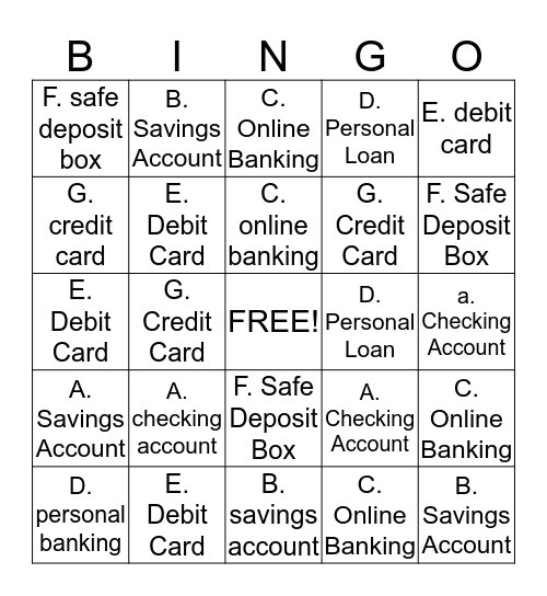 Banking Bingo Card