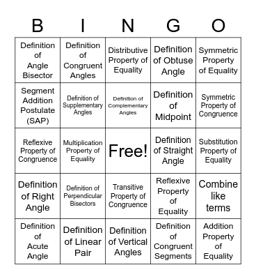 Geometry Bingo (Terms) Bingo Card