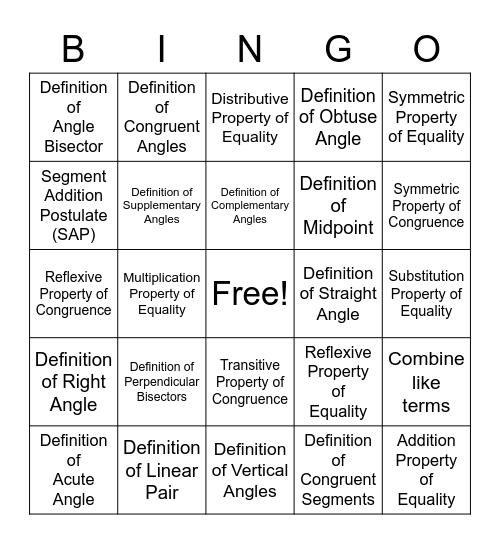 Geometry Bingo (Terms) Bingo Card
