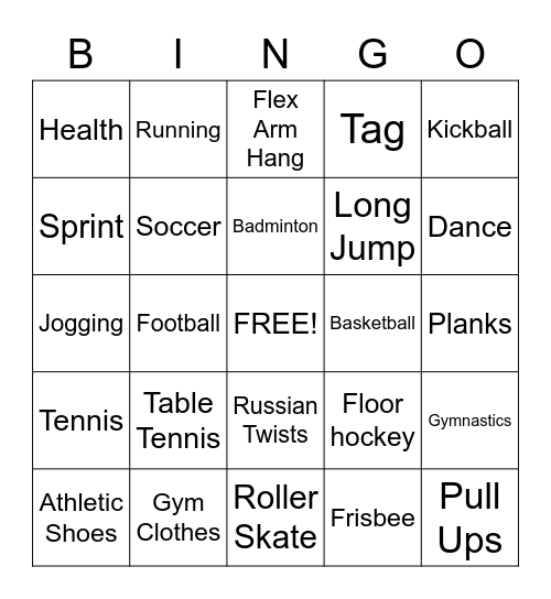 Physical Education Bingo Card