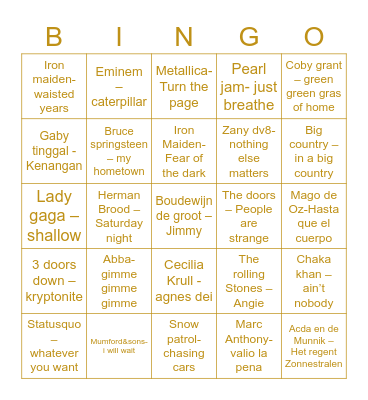 Muziek Bingo Card