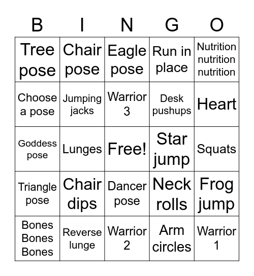 Physical Education Bingo Card