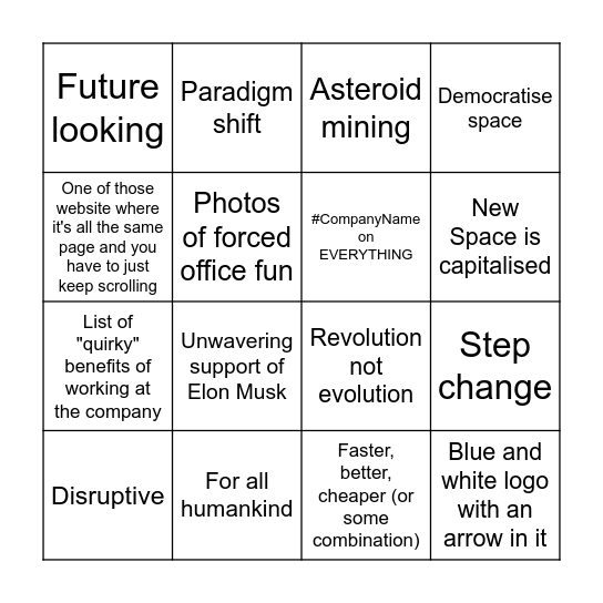 NewSpace Bingo Card