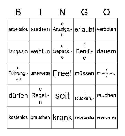 Wiederholung Bingo Card