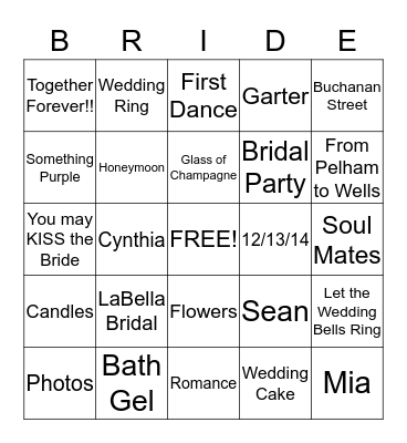 Tarrence & Cynthia Wedding 12-13-14 Bingo Card