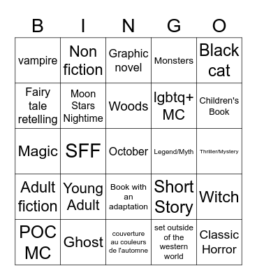 October reading challenge Bingo Card