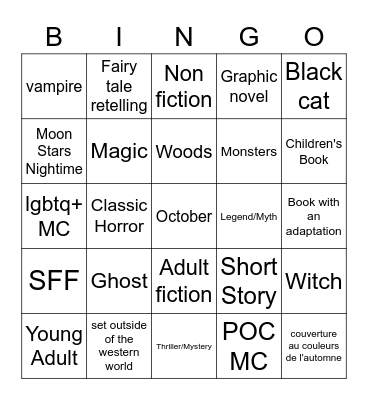 October reading challenge Bingo Card