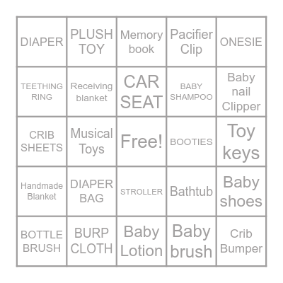 Gender Reveal Baby Gift Bingo Card
