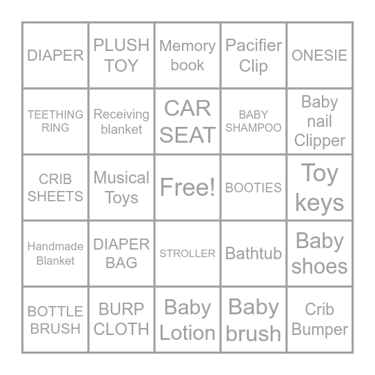 Gender Reveal Baby Gift Bingo Card