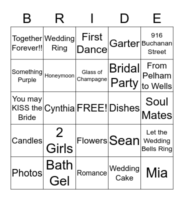 Tarrence & Cynthia Wedding 12-13-14 Bingo Card