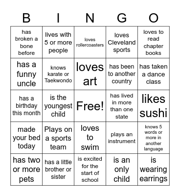 Get to Know You Bingo Card