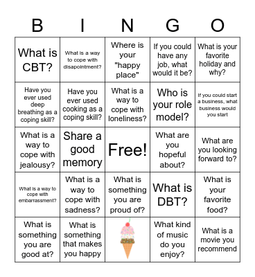 Coping Skills BINGO Card