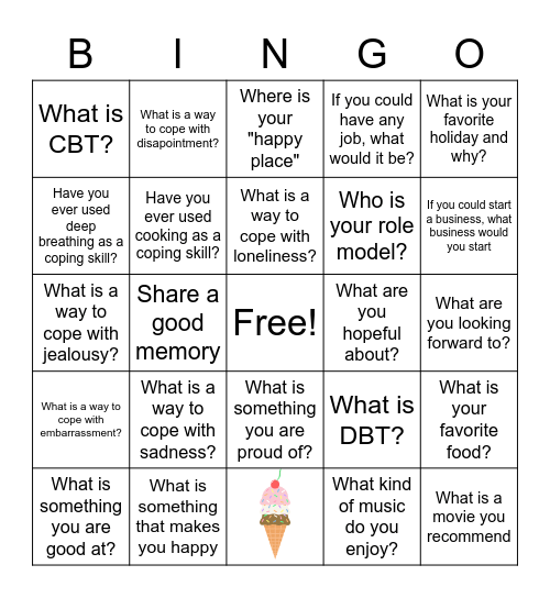 Coping Skills BINGO Card