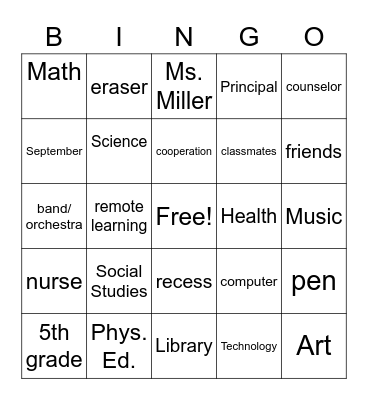 Welcome Back to School! Bingo Card