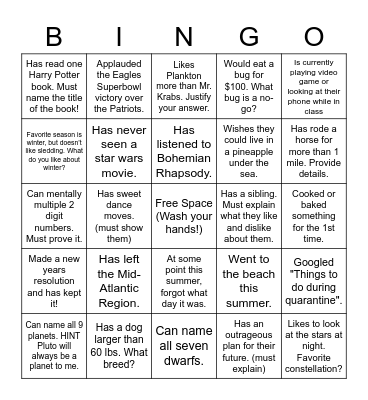 Back To School Bingo - 2020 Edition Bingo Card