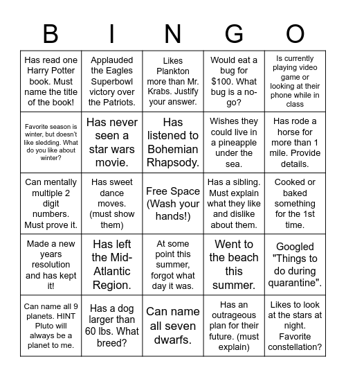 Back To School Bingo - 2020 Edition Bingo Card