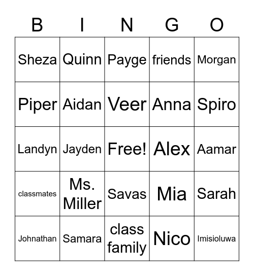Our Fabulous Class! Bingo Card