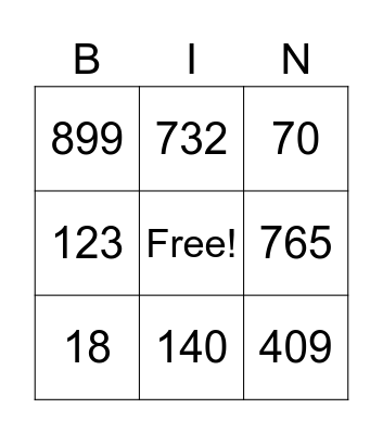 place value 2 Bingo Card