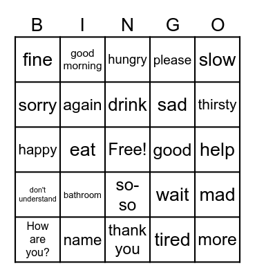 Basic ASL Bingo Card