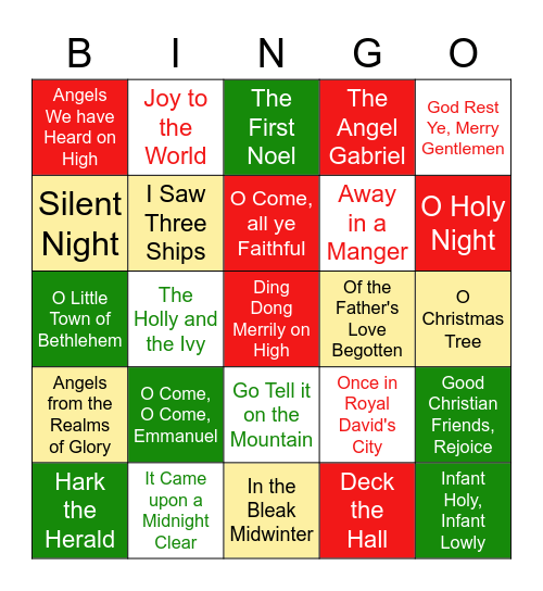 Christmas Carol Bingo Card