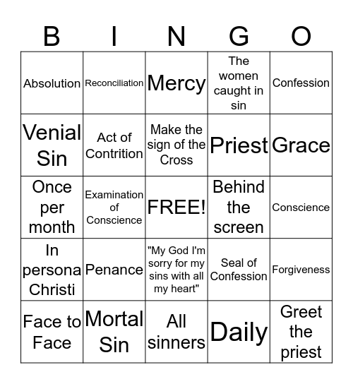Reconciliation  Bingo Card