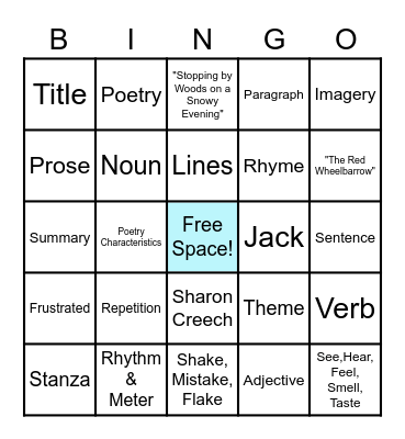 Poetry Bingo Card
