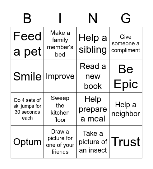 Compassion Bingo Card