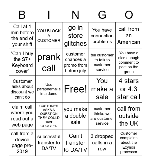 Shift Bingo Card