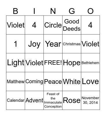 Advent Bingo Card