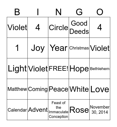 Advent Bingo Card