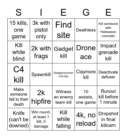 Siege Bingo Card