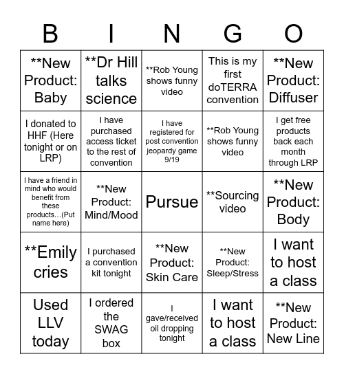 Product Reveal Bingo Card