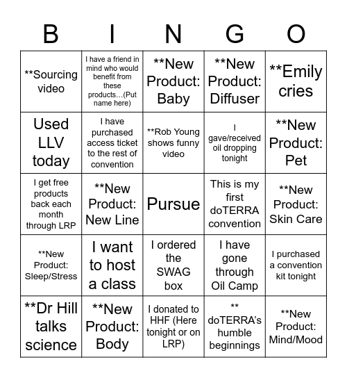 New Product Reveal Bingo Card
