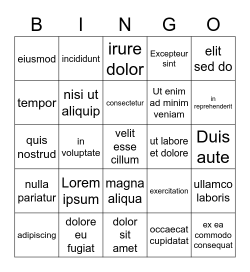 Example Bingo Card