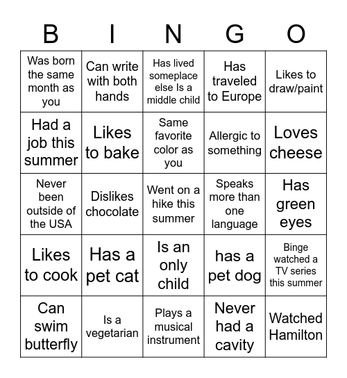 Untitled Bingo Card