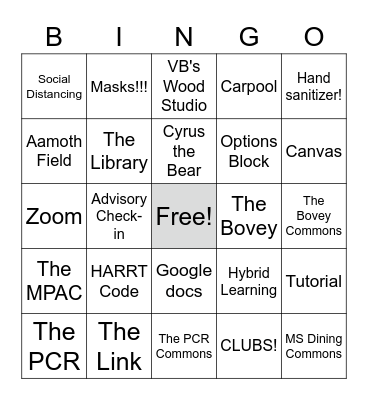 Blake MS Indoor Recess Bingo! Bingo Card