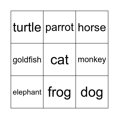 Animal Bingo Card