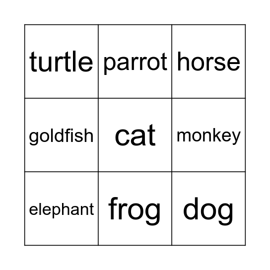 Animal Bingo Card